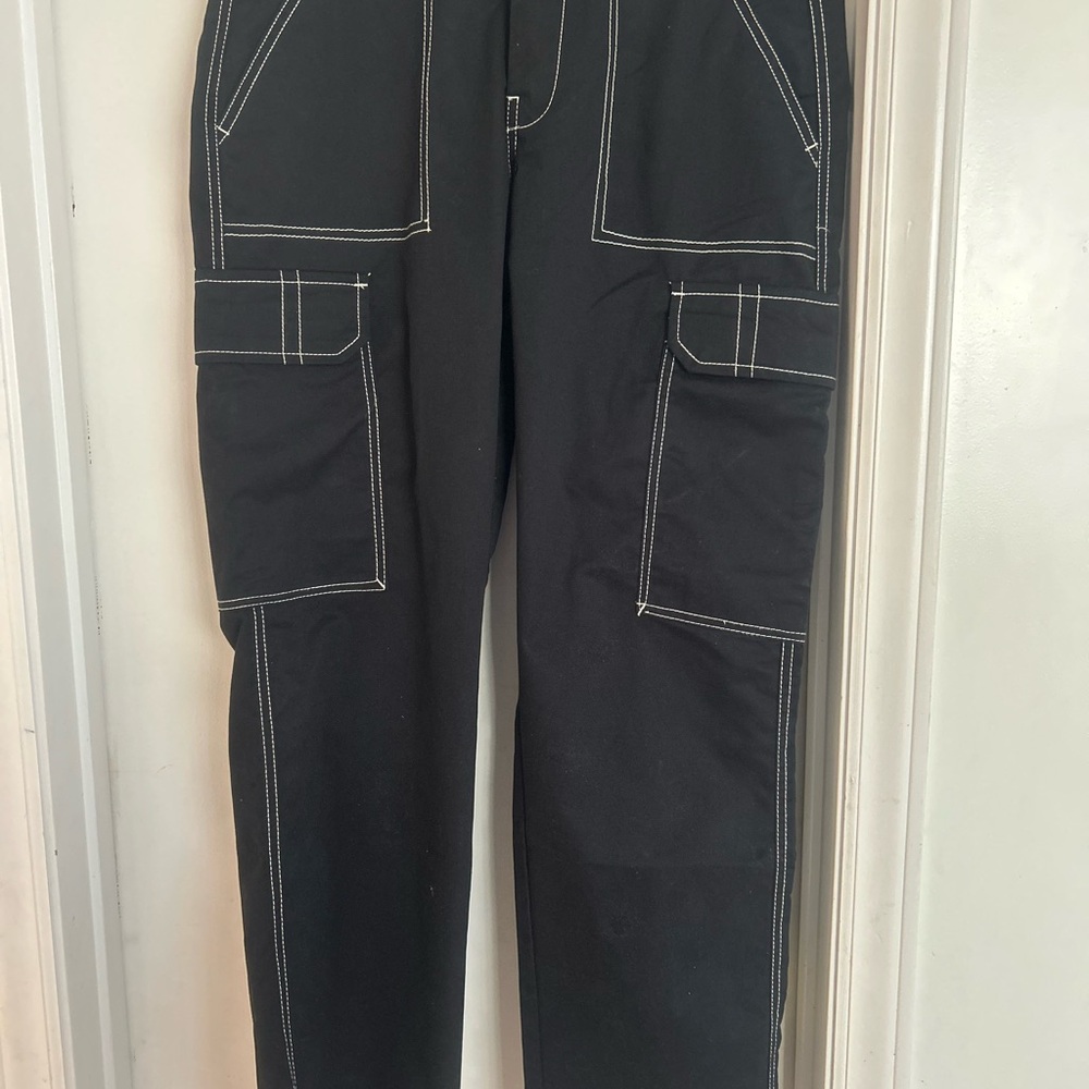 True‎ Religion Black Cargo Pants with White Stitching